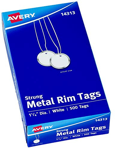 Avery Metal Rim Key Tags, 1.25 Diameter Tag, Includes Strings, White, 500 Tags (14313)