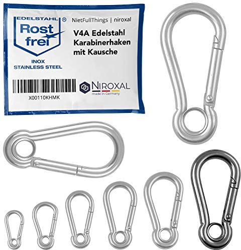 2 Stück Karabinerhaken groß 10mm starke Karabiner Edelstahl Haken Schlüsselanhänger mit Auge Kausche 10x100mm Schlüsselanhänger Hängematte Schaukel