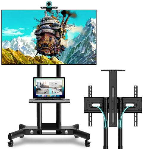 ONKRON TV Ständer rollbar für 40-70 Zoll Fernseher, max Belastung bis 55,5 kg, professioneller Rollwagen TV Standfuss höhenverstellbar, max VESA 600x400, Fernsehständer mit Rollen Schwarz TS1551-B