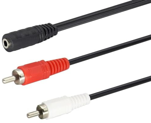 PENCILUPNOSE© 3.5mm FEMALE STEREO to 2 RCA MALE AUDIO CABLE LEAD ADAPTER