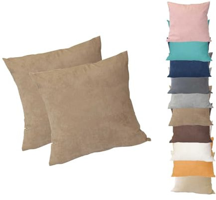 2er Pack Kissenbezug Kissenhülle 60x60 in edler Wildleder Optik Alcatraz Stein