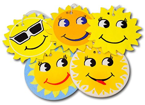 EPOSGEAR 5 Pack Assorted Sun Design Car Air Fresheners - 5 Scent Variety Pack - With Elastic Hanging Loop