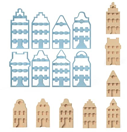 8er Keksausstecher Set Haus Grachten Häuser Ausstecher Haus Architektur Houses Architecture Cookie Cutter Ausstechformen Ausstecher aus Bio-Kunsststoff Made in Germany inkl. Rezept