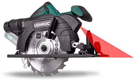 VONROC Sega circolare a batteria VPower 20V, 150 mm (batteria e caricabatterie non inclusi). Include lama per sega, guida parallela e sacca portautensili