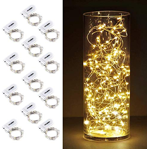 CYLAPEX 12 Pack Fairy Lights String Battery Operated Fairy Lights, 20 LED on 3.3ft Silvery Copper Wire, Firefly Lights Warm White for Wedding Party Mason Jar Christmas Decorations Bedroom Decor