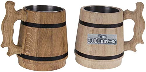 Sannys Bierkrug Holz mit Edelstahleinsatz, Eichenkrug, Holzkrug, Bierhumpen (Mit Schwarzen Bändern Geölt)