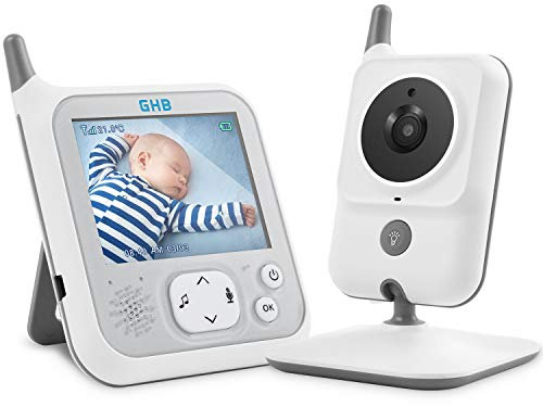 GHB Bebé Monitor Babyphone Cámara de 3,2 pulgadas LCD de 2,4 GHz con Fonciton VOX Sensor de temperatura Comunicación Bidireccional Visión Nocturna