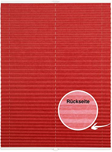 ondeco Plissee auf Maß Crushed-Optik für alle Fenster innen, Montage in Glasleiste mit Spannschuh, Sonnenschutz-Rollo lichtschutz und Blickdicht Rot-Thermo B: 71-80 cm, H: 101-150 cm