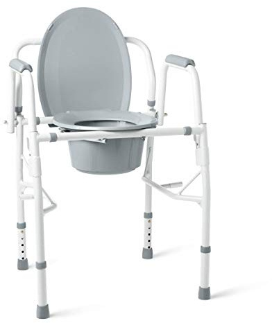 Medline Adjustable Steel Drop-Arm Bedside Commode, Portable Bedside Toilet, 350 lb Weight Capacity Removable 7.5 QT. Bucket, Toilet Chair For Elderly, Tool-Free Assembly