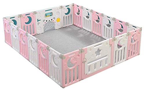 Faltbarer Indoor-Laufstall für Babys und Kleinkinder Kunststoff-Laufstall mit Aktivitätsanzeige (Pink & Weiß mit Matten)