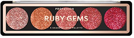 Profusion Cosmetics 5 Shade Glitter Eyeshadow Palette - Vibrant Pressed Pigments with Built-In Primer and Dazzling Shine for Long-Wearing Sparkle Makeup Looks (Ruby Gems)