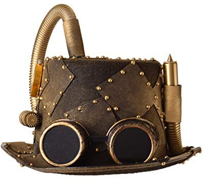 COSDREAMER Unisex Steampunk Zylinder Halloween Kostüm Hut mit Brille Braun 58cm