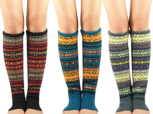 Durio Stulpen Damen Lange Winter Beinwärmer Gestrickt Verdicken Beinstulpen Böhmen Schwarz Blau u. Graugrün
