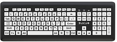 Nuklz N Magnus 325 | Wireless Large Print Full Size Computer Keyboard | High Contrast Black & White Keys | Soft Buttons | Ideal for Visually Impaired, Beginners and Seniors | Plug & Play