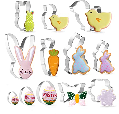 GWHOLE 12 Stück Ausstechformen Ostern Ausstecher Set Osterausstechformen Ostern Keksausstecher Osterbackformen Plätzchenausstechform Osterei Hase Küken aus Edelstahl für Osterplätzchen Fodant