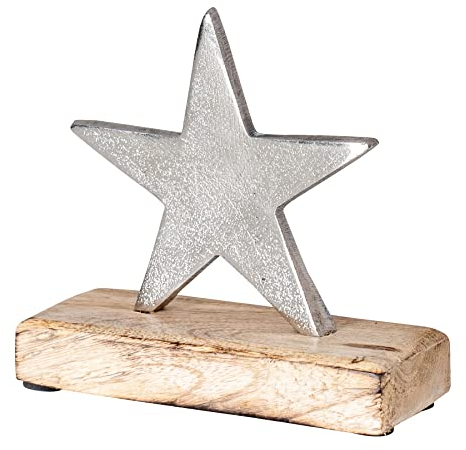 levandeo Stern 12x12cm Metall Mango Silber Braun Tischdeko Holz Metallstern Dekoration Deko Aufsteller Weihnachten Wohndekoration Geschenk