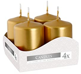 Nipter Votivkerzen Stumpenkerzen Adventkerzen Gold Metallic, Durchmesser ca. 3,5 cm, Höhe 6 cm, geruchsneutral, Brenndauer 7h, Set 4 Stück (1 Box)