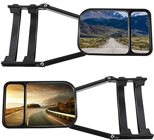 Black Car Towing Mirror Clip on Side Extension Towing Mirror 360 Degree Rotation Adjustable Dual View Tow for Car Truck Auto Caravan(2 Pcs)
