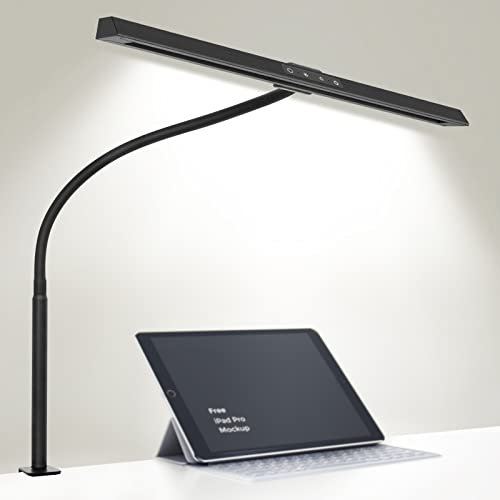 LED Desk Lamp, Computer Monitor Workbench Lights, 12W 600Lumen Long Swing Arm Table Lamp, Flexible Goose-Neck Clamp with 5 Color Modes