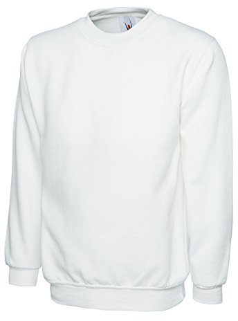 Plain Classic Crewneck Sweatshirt Jumper Top (M, White)