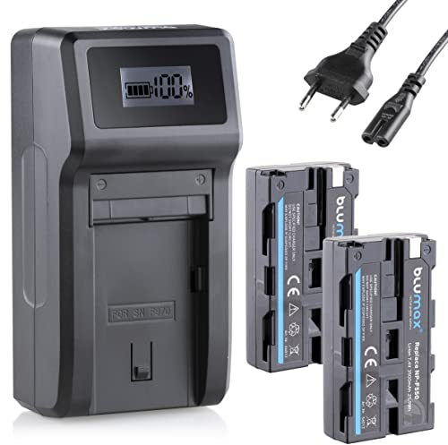 Blumax 2X Akku NP-F550 / NP-F750 3500mAh LG Zellen + Turbo Ladegerät | kompatibel mit Sony NP-F570 NP-F530 für Blitzgeräte Videoleuchten Fieldmonitore