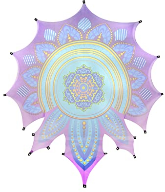 PSYWORK Schwarzlicht Segel Mesh Spandex | Dream Neon Sacred Church | 4,25 x 4,75m | UV-aktiv | leuchtend | Wandtuch Wandbehang Stoff Neon Deko Party Tuch Tapestry Poster Psy Goa