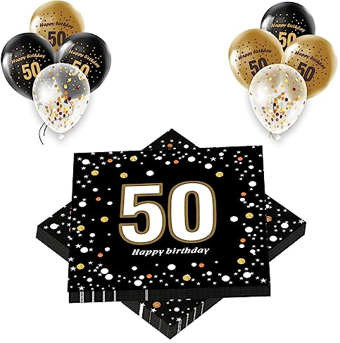 Servietten 50. geburtstag 20 Stück+18 Stück Luftballons,geburtstagsservietten,3-lagig, partyzubehör,tischdeko,33x33cm,Tischdekoration,happy birthday Papierservietten für männer und frauen
