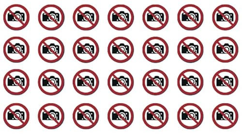 28 Aufkleber Fotografieren verboten P029 - ø 5 cm - UV- und witterungsbeständig - ISO 7010 - nachhaltig - Verbotszeichen Verbotsschild Schild (5 cm, Fotografieren verboten)