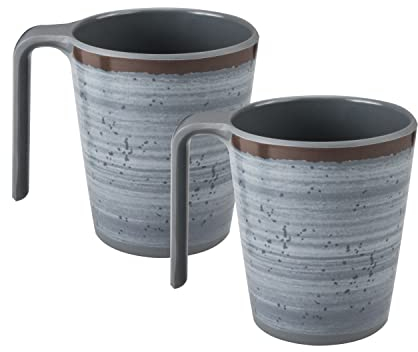 Melamin Camping Tassen - 2 Stück jeweils 400ml - grau-braun Trinkbecher Kaffeetasse Kaffeebecher Tasse - Henkeltasse