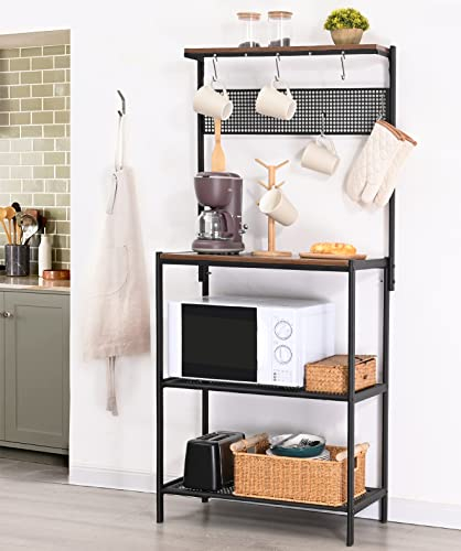 H JINHUI Kitchen Baker's Rack, Microwave Oven Stand with 6 S-Hooks, Kitchen Storage Rack, Industrial Coffee Bar Station, Suitable for Kitchen & Dining Room, Metal Frame,154 x 35 x 70 cm