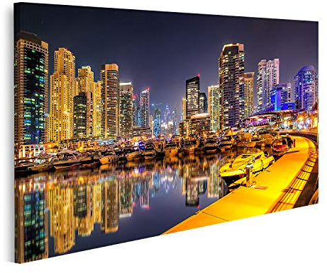 islandburner Bild auf Leinwand Unglaubliche Nacht Dubai Marina Skyline Luxus Yacht Dock Dubai Vereinigte Arabis Bilder Wandbilder Poster GBEX-1P