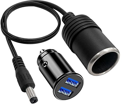 DC 5.5 mm x 2.1 mm Maschio a Femmina Auto Presa Accendisigari Cavo di Prolunga Adattatore, 12V/24V Mini Doppia Porta USB Accendisigari USB Caricabatteria da Auto