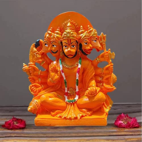 The Advitya Panchmukhi Hanuman Statue|God of Strength & Courage|Orange Bajrangbali Idol for Car Dashboard, Home, Office|Mandir Showpiece|Vastu Gift|6 Inches