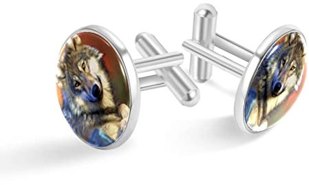 Manschettenknöpfe für Herren,Hemdmanschettenknöpfe,Tierporträt Wolf,Manschettenknöpfe für Herren,Edelstahl-Manschettenknöpfe Hochzeit
