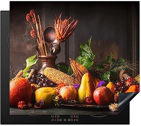 KitchenYeah© Protection Plaque Cuisson Deco Cuisine Cache Induction 58x51 cm Protège Pour Cuisiniere Protection Légumes - Fruits - Rustique - Table