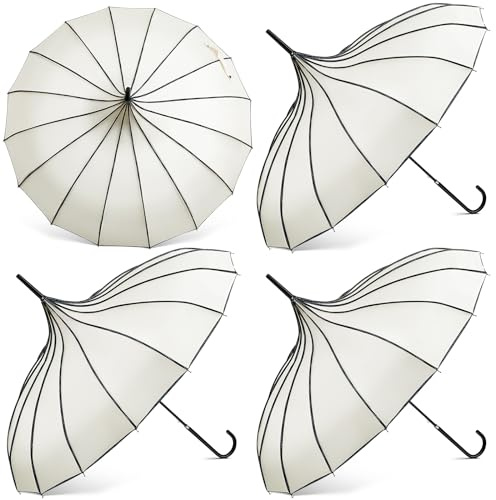 Abbylike Lot de 4 grands parasols gothiques pour femme - Noir et blanc - Avec longue poignée pour protection UV - Blanc