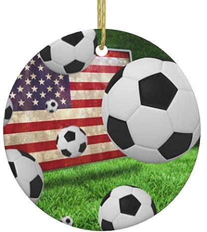 Weihnachtsschmuck Fußball USA Amerikanische Flagge Gedruckt Keramik Hängende Ornament mit Goldschnur Porzellan Weihnachtsbaum Ornament Dekorationen