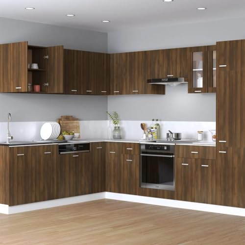 Hommdiy Hängeschrank 2 Regalböden,Küche Schrank Einbauküche Küchenzeile Küchenmöbel Oberschrank Küchenschrank 60x31x60cm (Braun Eichen-Optik)