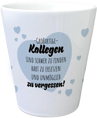 Herzen Blumentopf mit Spruch Großartige Kollegen sind schwer zu finden hart zu ersetzen und unmöglich zu vergessen in blau Kollegen Abschiedsgeschenk Büro Übertopf Motiv