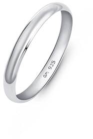 Amberta Damen Hochzeits Ring aus 925 Sterling Silber: 2.5 mm Sterling Silber Hochzeitsringe für Frauen - Ringgröße 52.5