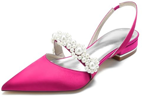 Hanfike Scarpe da sposa per donne e ragazze con cinturino sul retro con perline JY202, Rosa, 41.5 EU
