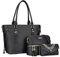 molshine 3-teiliges Set Handtasche aus veganem Leder, stilvolle Tragetaschen mit großem Fassungsvermögen, kleine Umhängetaschen für Damen HB033(Schwarz)