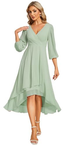 Ever-Pretty Evening Dress for Women V-Neck High-Low Women's Wedding Guest Dresses High-Low Bridal Gowns Mint Green 16
