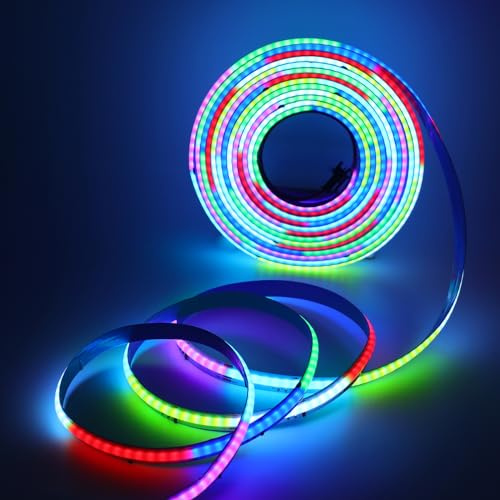 Wisada Bluetooth Smart Bunte Streifen WS2811 Individuell Adressierbare Nicht-Wasserdicht COB RGB Strip Light, 12V 2M 576LEDs/M COB LED Band Programmierbare Farbwechsel Pixel Lichter