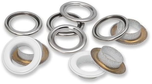 Prym 542560 Ösen mit Scheiben, 14 mm, weiß/silberfarbig