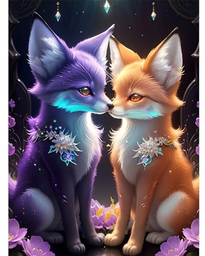 Lxmsja 5D Diamond Painting Fuchs, Diamond Painting Tiere Erwachsene Kinder, Diamant Painting Bilder, Full DIY Diamant Kunst Malerei Stickerei Set Kreuzstich Bilder Home Wand Dekor 30x40cm