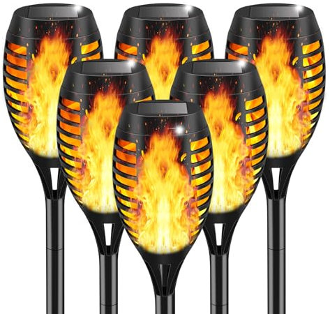 FVTLED 6 Stück Solarlampen Für Außen Garten,12 LED Gartendeko für Draußen leuchtet automatisch ein/aus mit Lichtsensor,Gartenfackeln Solarbeleuchtung mit Realistischer Flammeneffekt, wasserdicht IP65