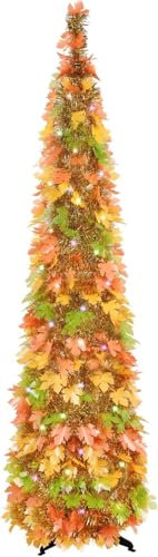 N&T NIETING Herbstdeko Ahornblatt Baum, 1.5m(5ft) Pop up Glittery Künstlich Ahornblatt Baum Herbstblätter Deko Lichterbaum für Halloween Thanksgiving Herbstdekoration