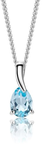 MIORE-Collana Donna con Topazio Blu Naturale. Ciondolo Oro Bianco 9KT 375-Catena Cm. 45 in Oro Argento 925 - Gioiello Anallergico.