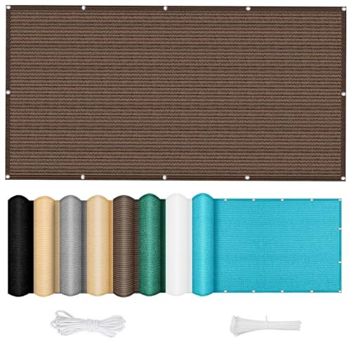 Balkon Sichtschutz Ohne Bohren 110 x 1000 cm Blickdichte Wind Uv-Schutz Balkonsichtschutz Sichtschutz Reißfest, mit Ösen Kabelbinder für Garten Balkon Zaun Terrassen, Braun